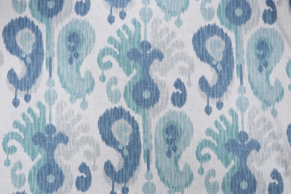 P Kaufmann Salma Printed Linen Blend Drapery Fabric in Blue Moon 