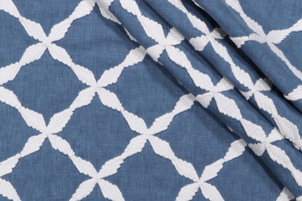 Waverly Andalus Embroidered Drapery Fabric in Aegean 