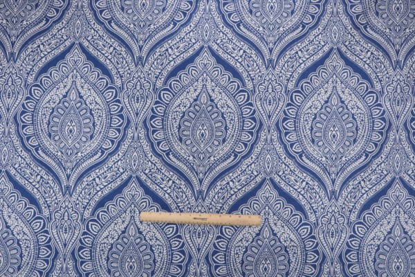 Belle Maison Sanibel Printed Cotton Drapery Fabric in Cobalt 