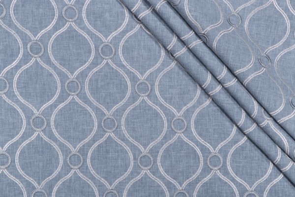 PK Lifestyles Curveball Embroidered Drapery Fabric in Chambray 