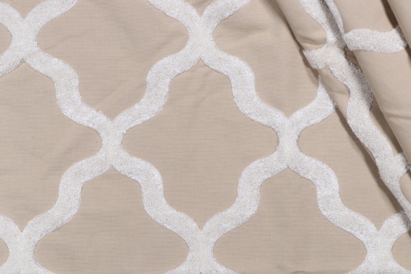 Fonthill Astley Boucle Embroidered Drapery Fabric in Biscuit for Scalamandre