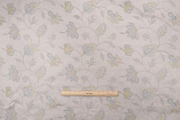 Ricami Embroidered Drapery Fabric in Capri