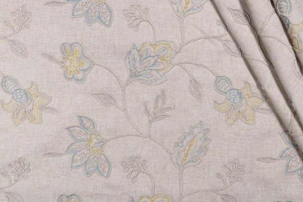 Ricami Embroidered Drapery Fabric in Capri