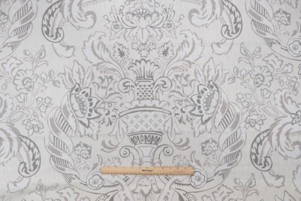 Portfolio Royale Medallion Printed Linen Drapery Fabric in Slate for Kravet CLOSEOUT