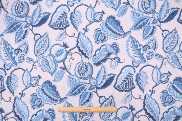 Waverly Fantasy Fleur Printed Cotton Drapery Fabric in Ocean