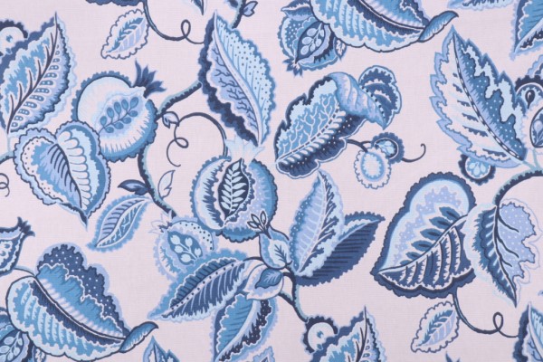 Waverly Fantasy Fleur Printed Cotton Drapery Fabric in Ocean