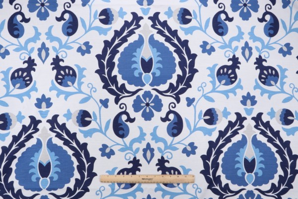 Click for 2.88 Yards Jaclyn Smith Hallie Printed Drapery Fabric in Navy Jaclyn Smith Hallie Printed Drapery Fabric in Navy