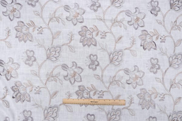 Yani Embroidered Drapery Fabric in Platinum