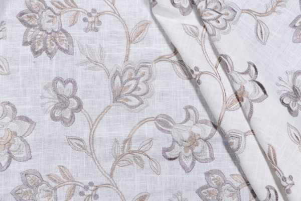 Yani Embroidered Drapery Fabric in Platinum