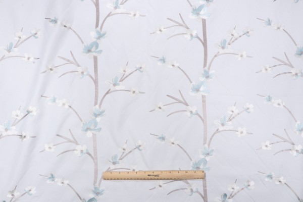 Juanita Floral Embroidered Drapery Fabric in Aquamist
