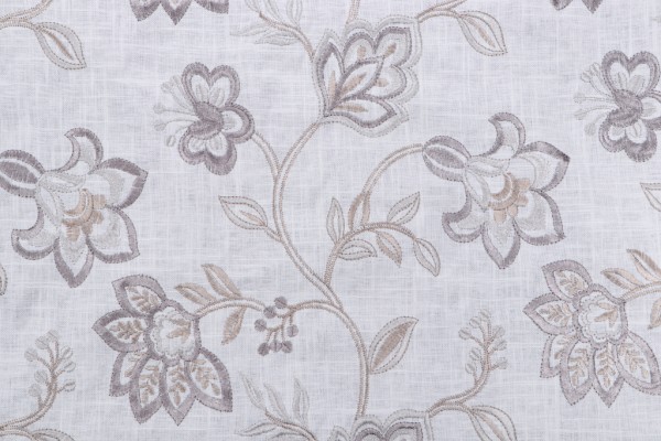 Yani Embroidered Drapery Fabric in Platinum