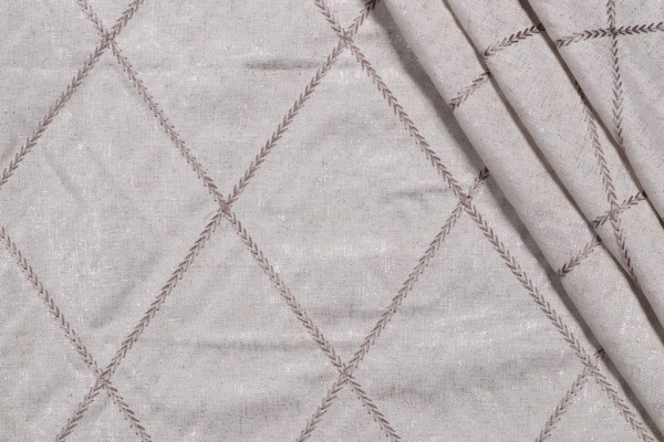 Starling Embroidered Drapery Fabric in Taupe