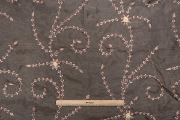 Scalamansre Varuni Sheer Embroidered Drapery Fabric in Bronze