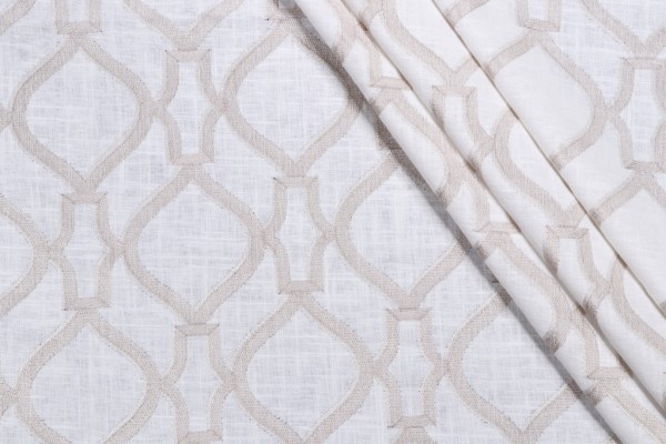Trellis Embroidered Drapery Fabric in Dove