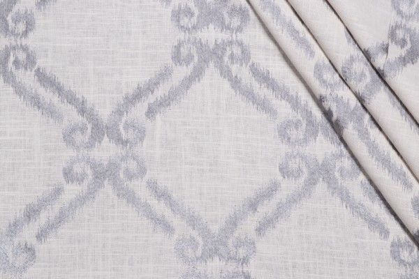 Felicia Trellis Embroidered Drapery Fabric in Smoke
