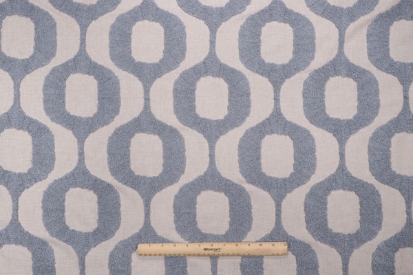 Hamilton Top Knots Embroidered Drapery Fabric in Dusk 