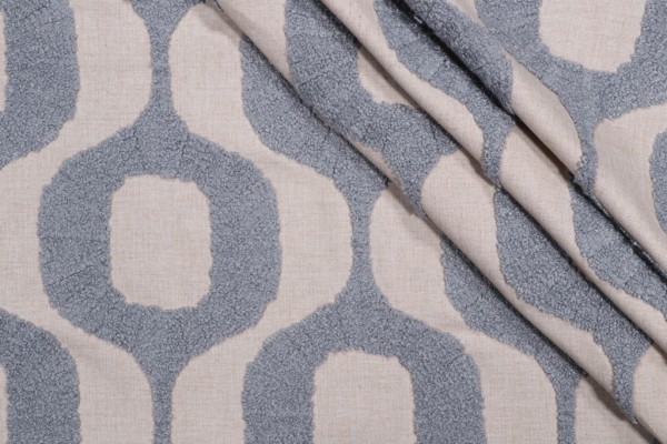 Hamilton Top Knots Embroidered Drapery Fabric in Dusk 