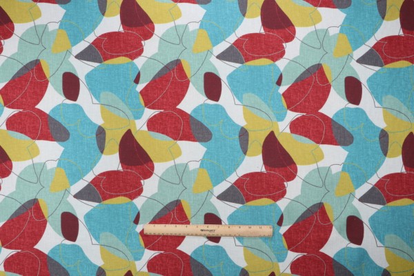 Hamilton Hamby Printed Cotton Drapery Fabric in Teal 