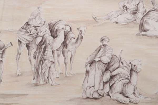 Scalamandre Halte Dans Le Desert Printed Drapery Fabric in Fusain