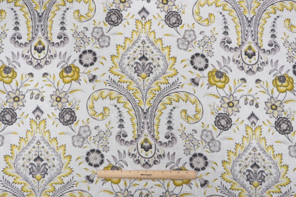 Williamsburg Isham Indienne Printed Linen Drapery Fabric in Lemongrass