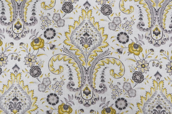 Williamsburg Isham Indienne Printed Linen Drapery Fabric in Lemongrass