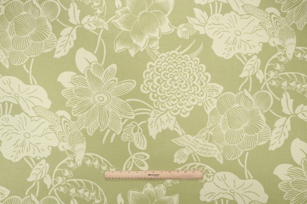 Sample of Thibaut Cut Paper F95334 Printed Cotton Drapery Fabric in Green 