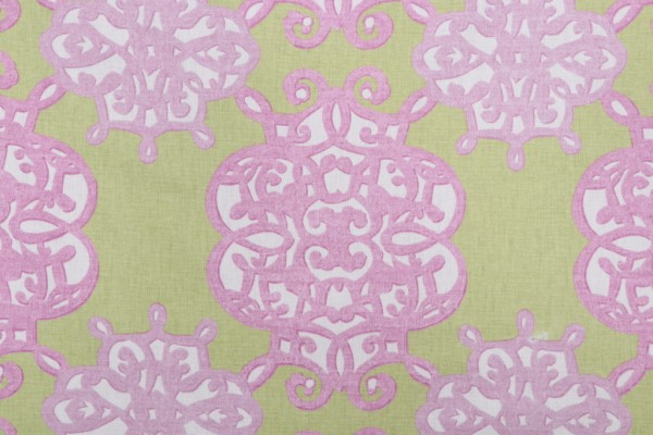 Sample of Thibaut Jakarta F98613 Printed Drapery Fabric in Green and Lavender 