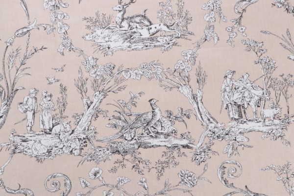 Thibaut Paysannerie Toile F97371 Printed Cotton Drapery Fabric in Black on Taupe 