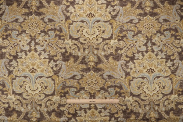 Sample of Thibaut Leopold F93304 Printed Cotton Drapery Fabric in Dark Brown 