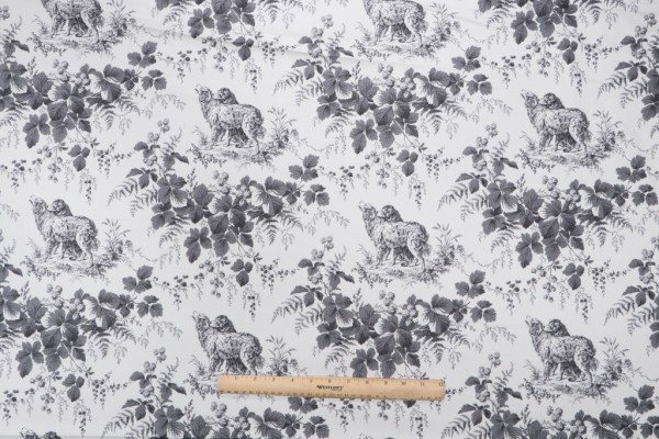 Thibaut Pedigree F99720 Printed Cotton Drapery Fabric in Black and Cream 