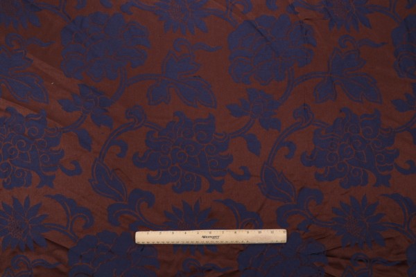 Thibaut Harmony Damask W85387 Woven Upholstery Fabric in Brown Navy 