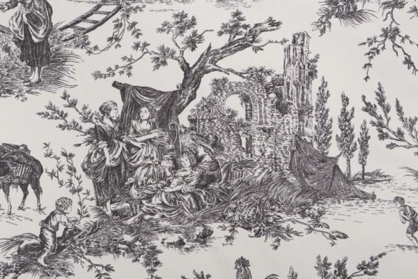 Thibaut Chateau De Loir F97303 Printed Cotton Drapery Fabric in Black on Cream 