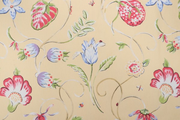 Sample of Thibaut Westfield F9157 Printed Cotton Drapery Fabric in Yellow 