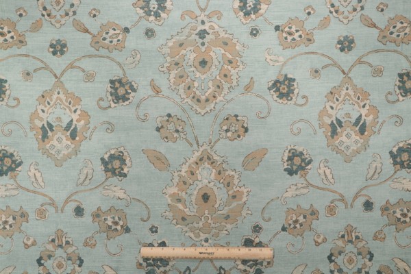 Sample of Thibaut Mission F93832 Printed Cotton Drapery Fabric in Aqua 