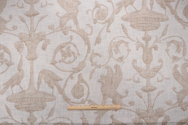 Sample of Thibaut Renaissance F91316 Printed Linen Blend Drapery Fabric in Beige 