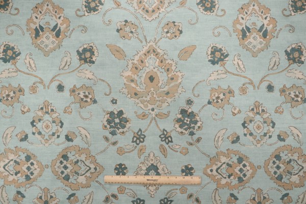 Sample of Thibaut Mission F93832 Printed Cotton Drapery Fabric in Aqua 