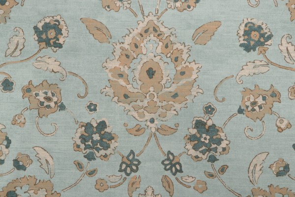 Sample of Thibaut Mission F93832 Printed Cotton Drapery Fabric in Aqua 