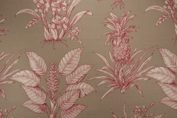 Thibaut Tropical Toile F99801 Printed Drapery Fabric in Burgundy on Tan