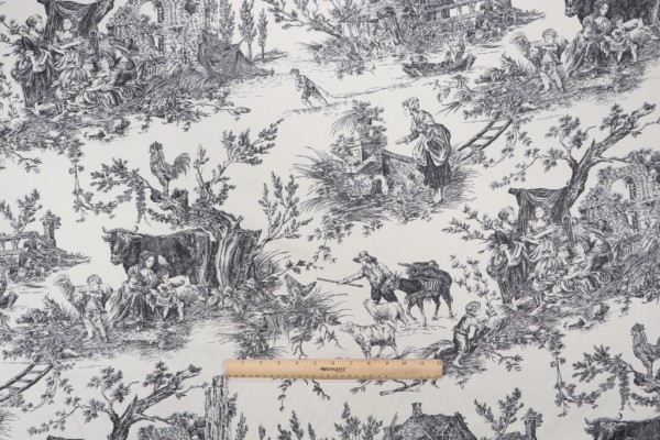 Click for 5.38 Yards Thibaut Chateau De Loir F97303 Printed Cotton Drapery Fabric in Black on Cream Thibaut Chateau De Loir F97303 Printed Cotton Drapery Fabric in Black on Cream