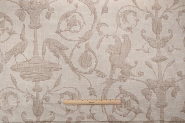 Thibaut Renaissance F91312 Printed Linen Blend Drapery Fabric in Cream