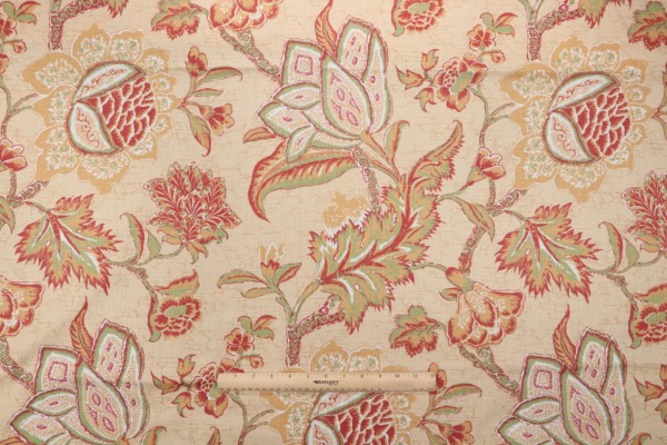 Thibaut Jacobean Trail F93312 Printed Cotton Drapery Fabric in Gold