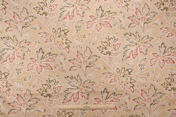 Thibaut Brunswick F9105 Printed Cotton Twill Drapery Fabric in Beige