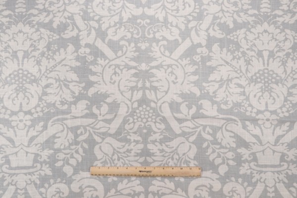 Thibaut Residence Damask F91349 Printed Linen Blend Drapery Fabric in Slate Blue