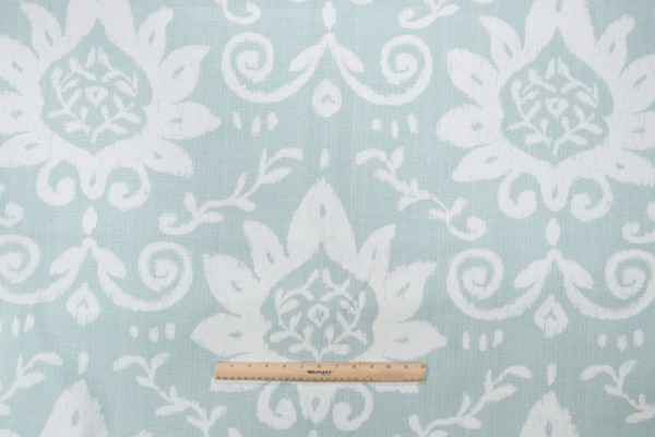Thibaut Bridgewater Damask F9160 Printed Cotton Drapery Fabric in Aqua