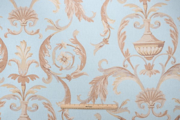 Thibaut Valencia F91326 Printed Cotton Drapery Fabric in Aqua 