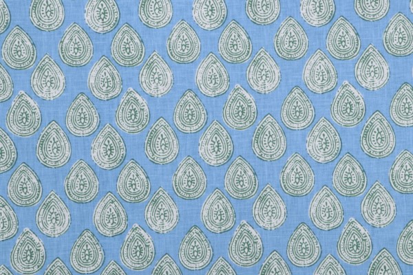 Sample of Kaufmann Rani Printed Drapery Fabric in Lagoon 
