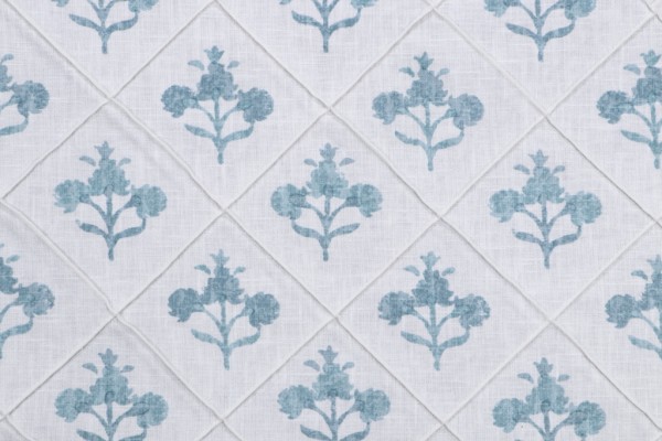 Sample of Kaufmann Trois Fleurs Printed Pintuck Drapery Fabric in Mist 