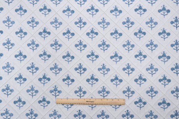 Click for P Kaufmann Trois Fleurs Printed Pintuck Drapery Fabric in Indigo  P Kaufmann Trois Fleurs Printed Pintuck Drapery Fabric in Indigo