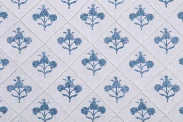 Click for P Kaufmann Trois Fleurs Printed Pintuck Drapery Fabric in Indigo  P Kaufmann Trois Fleurs Printed Pintuck Drapery Fabric in Indigo