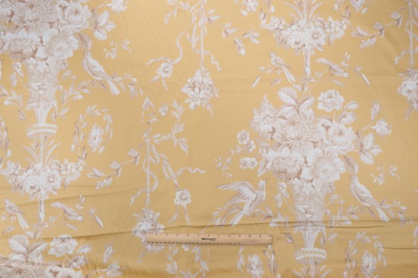Thibaut Robin F91319 Printed Cotton Drapery Fabric in Gold